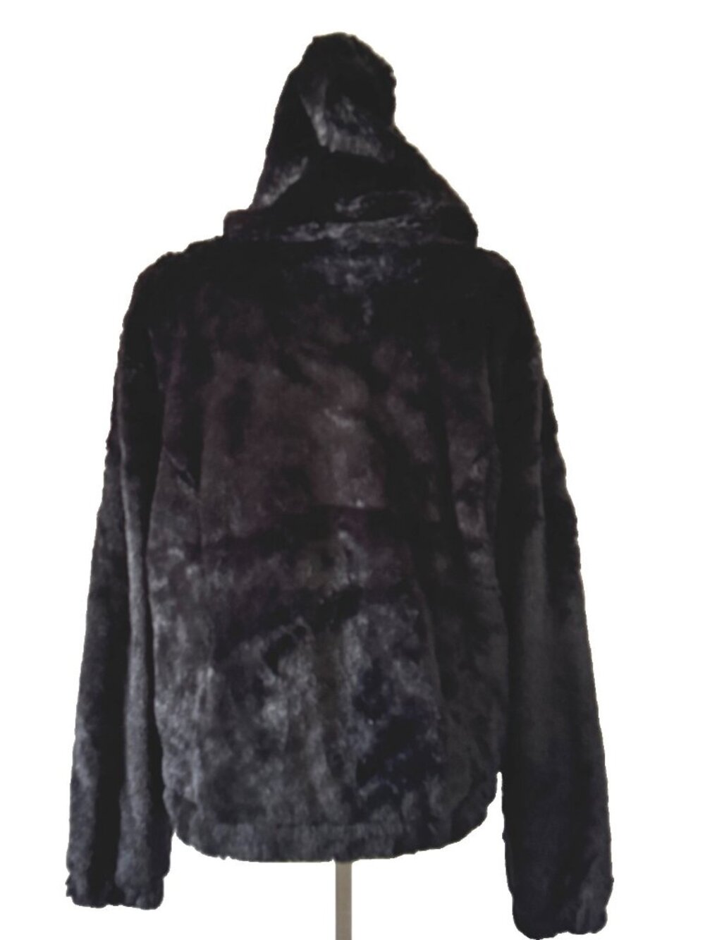 Women’s Black Faux Fur Jacket Zip-up Closure Jacket Hooded Coat Size XL - Picture 2 of 4
